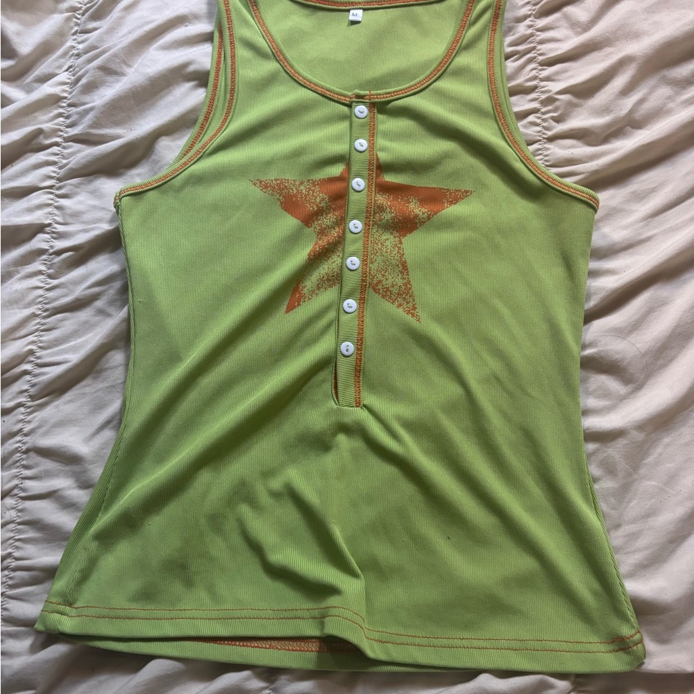 Green Tank Top with Orange Star Design